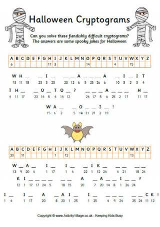 Halloween Cryptograms graphic relating to Printable Cryptogram Puzzles identified as Halloween Cryptograms